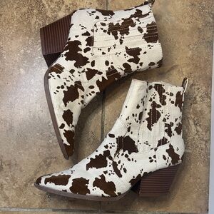 Qupid Cow Print Ankle Booties